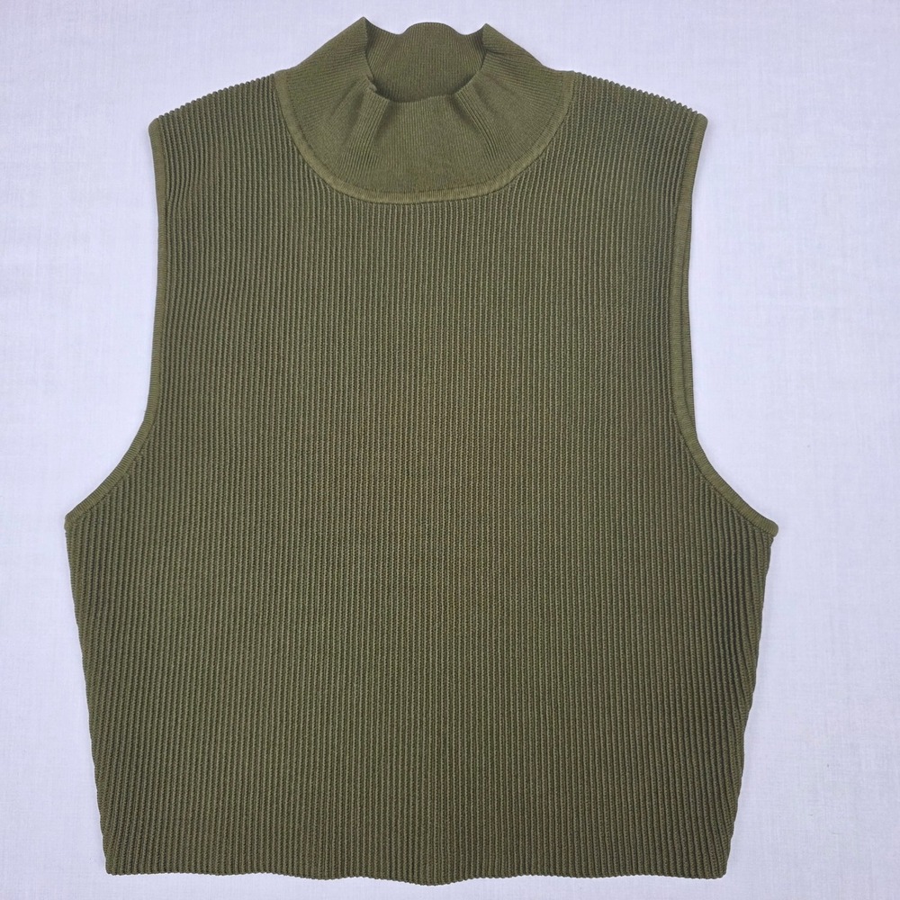 Babaton Aritzia Sculpt Knit Mock Neck Tank Top Size XL Olive Green Chic Bodycon
